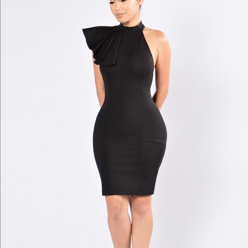 fashion Nova "Ruffle Butter" dress in black/gold